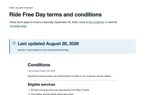 A terms page: a short hero, then the conditions as headed sections.